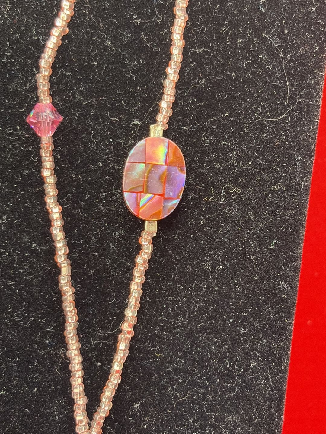 Unbranded Long Pink Seed Bead And Abalone Shell Station Necklace 4