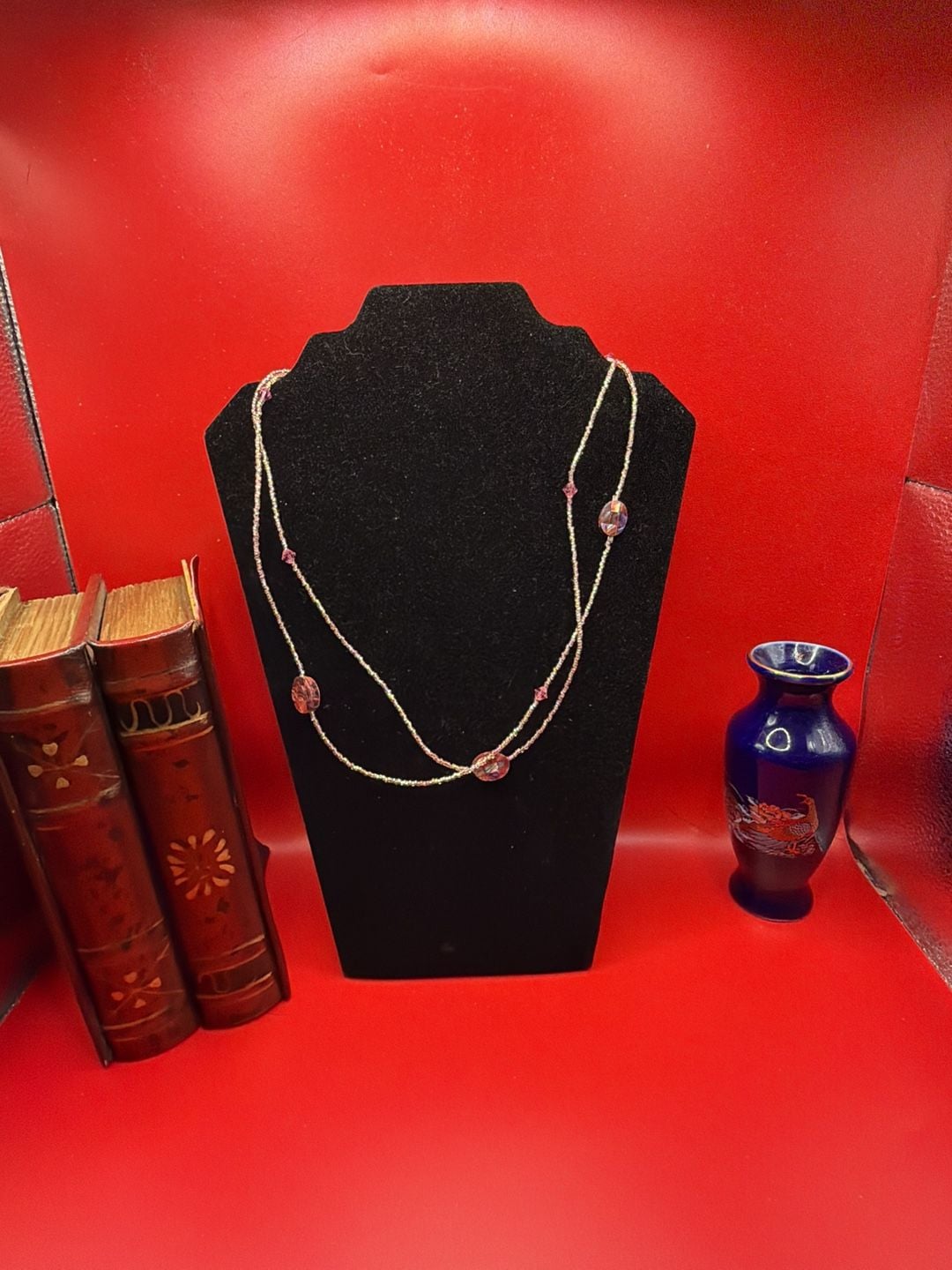 Unbranded Long Pink Seed Bead And Abalone Shell Station Necklace 5