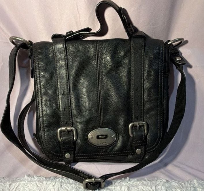 Fossil Black Leather Crossbody Flap Bag 2