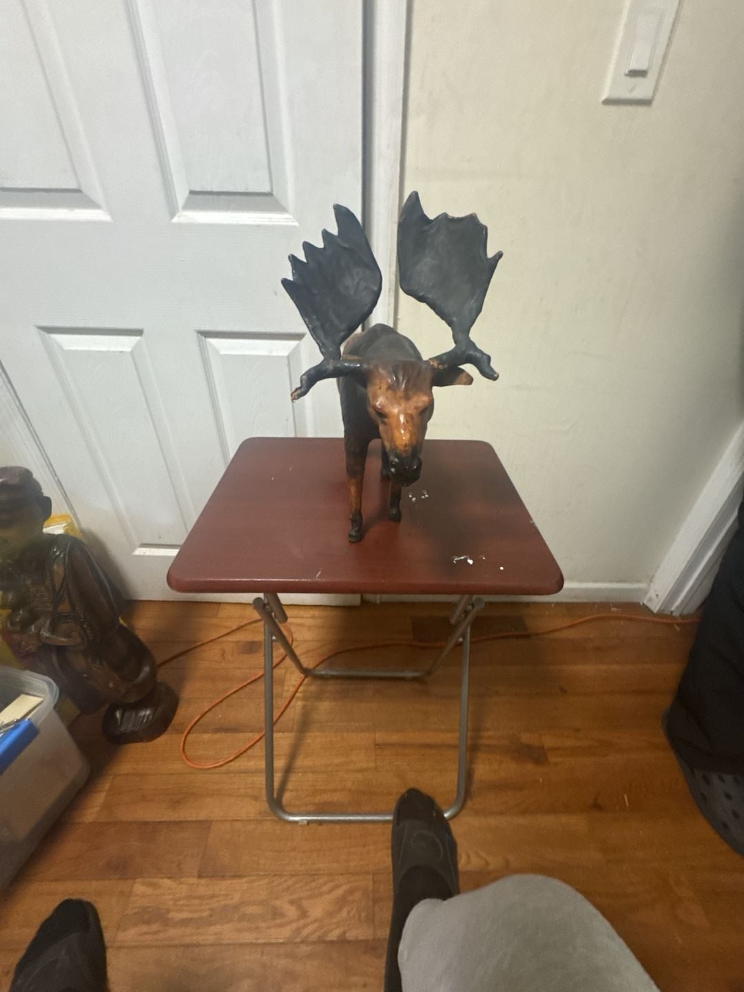 Vintage Leather Wrapped Moose Figurine Statue Taxidermy Style 1