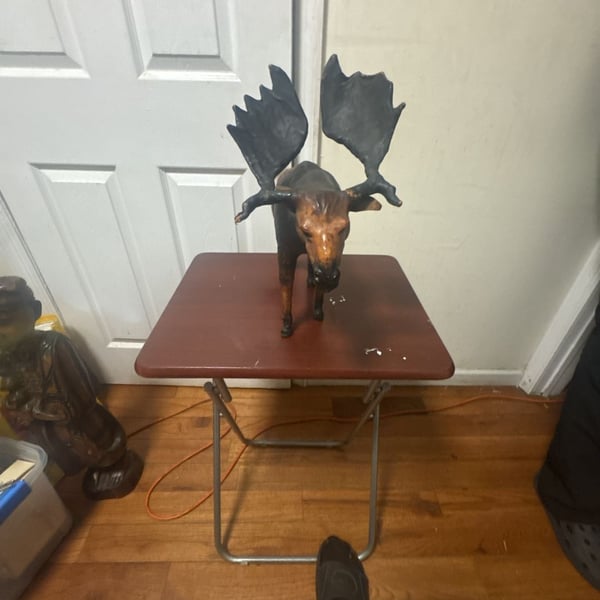Vintage Leather Wrapped Moose Figurine Statue Taxidermy Style