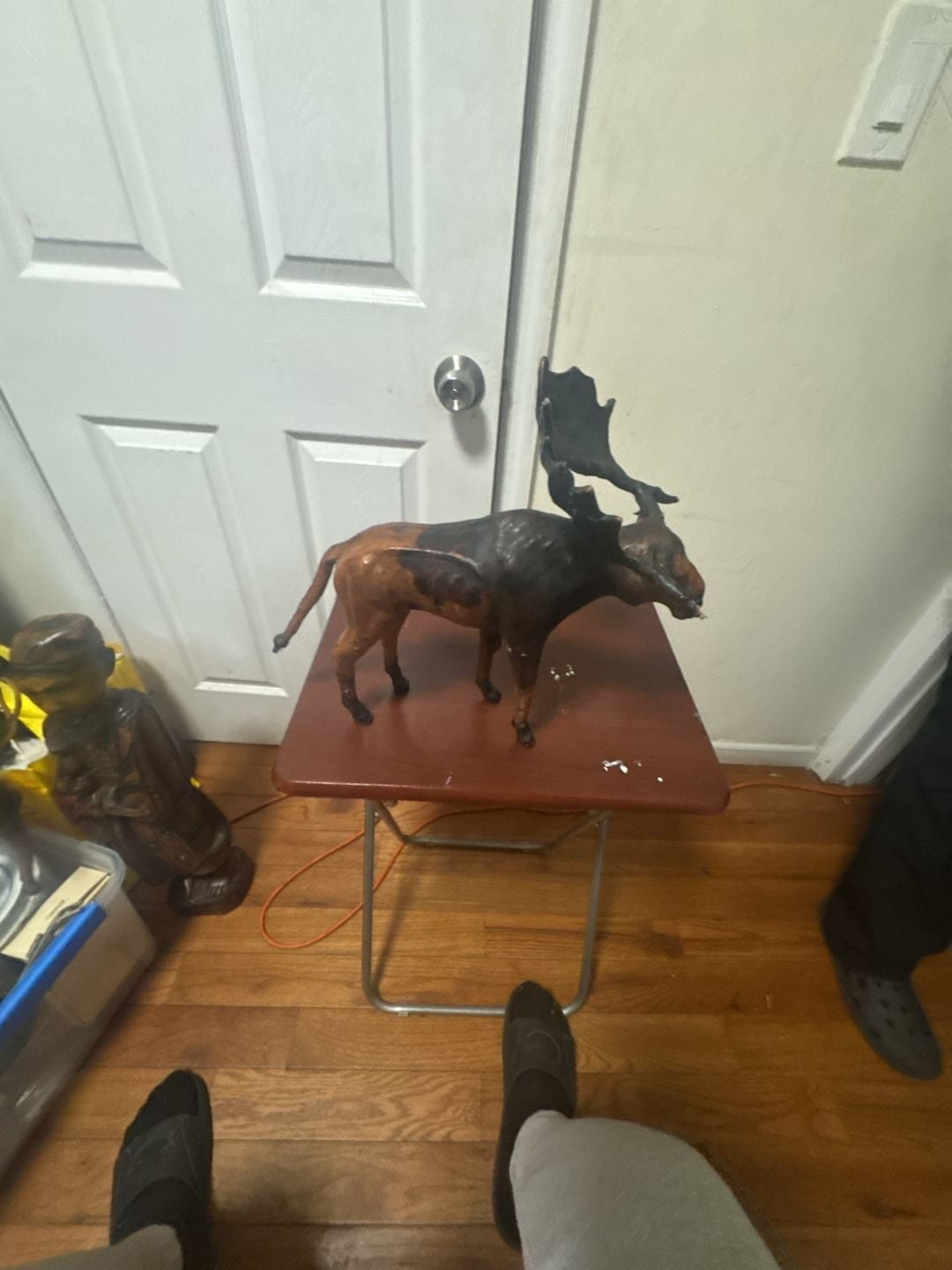 Vintage Leather Wrapped Moose Figurine Statue Taxidermy Style 4