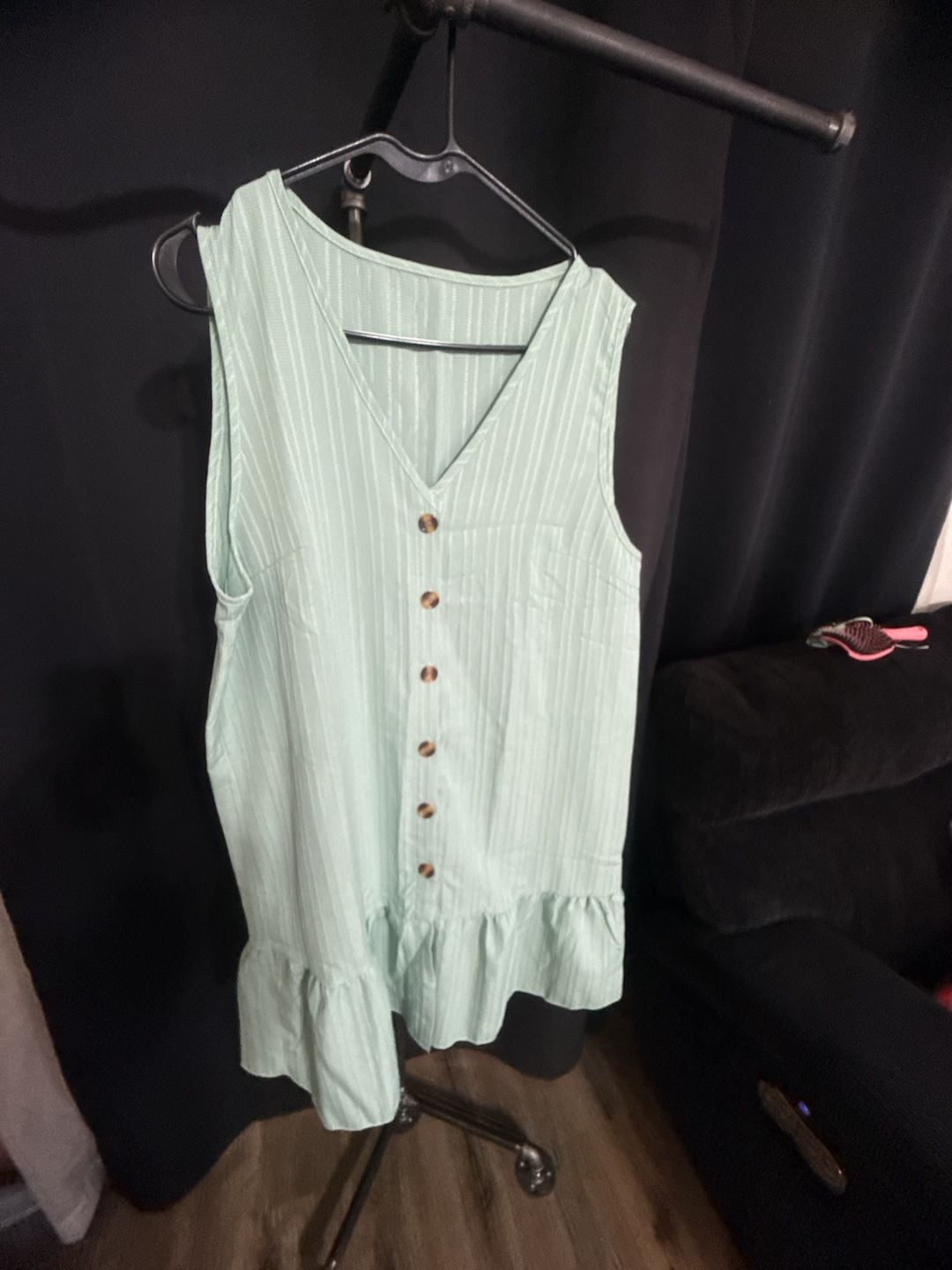 Unbranded Women Dress Size XL Green Sleeveless Button Down Ruffle Hem 2