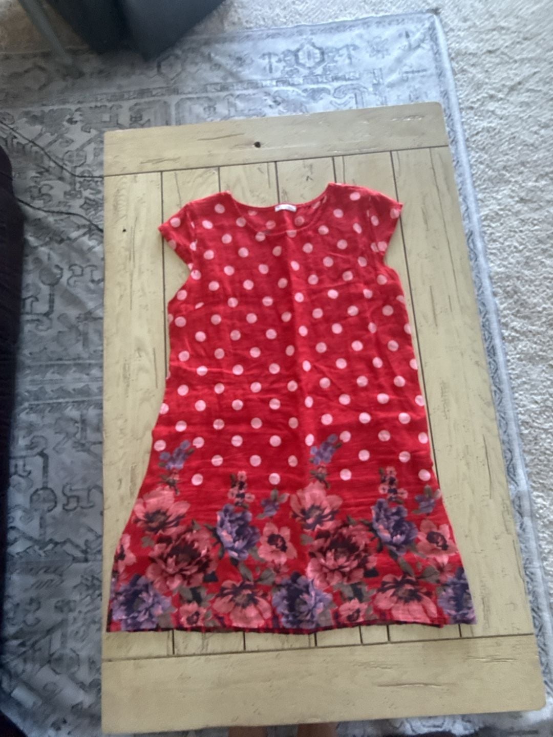 Made in Italy Polka Dot Floral Dress Red Linen 3