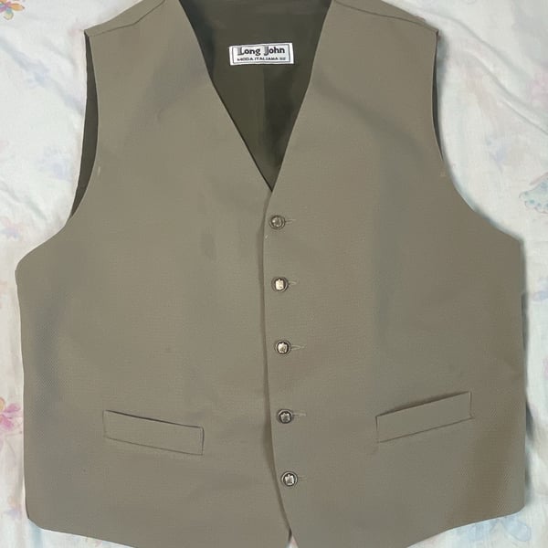 Long John Vest Size 52 Beige Button Front Waistcoat