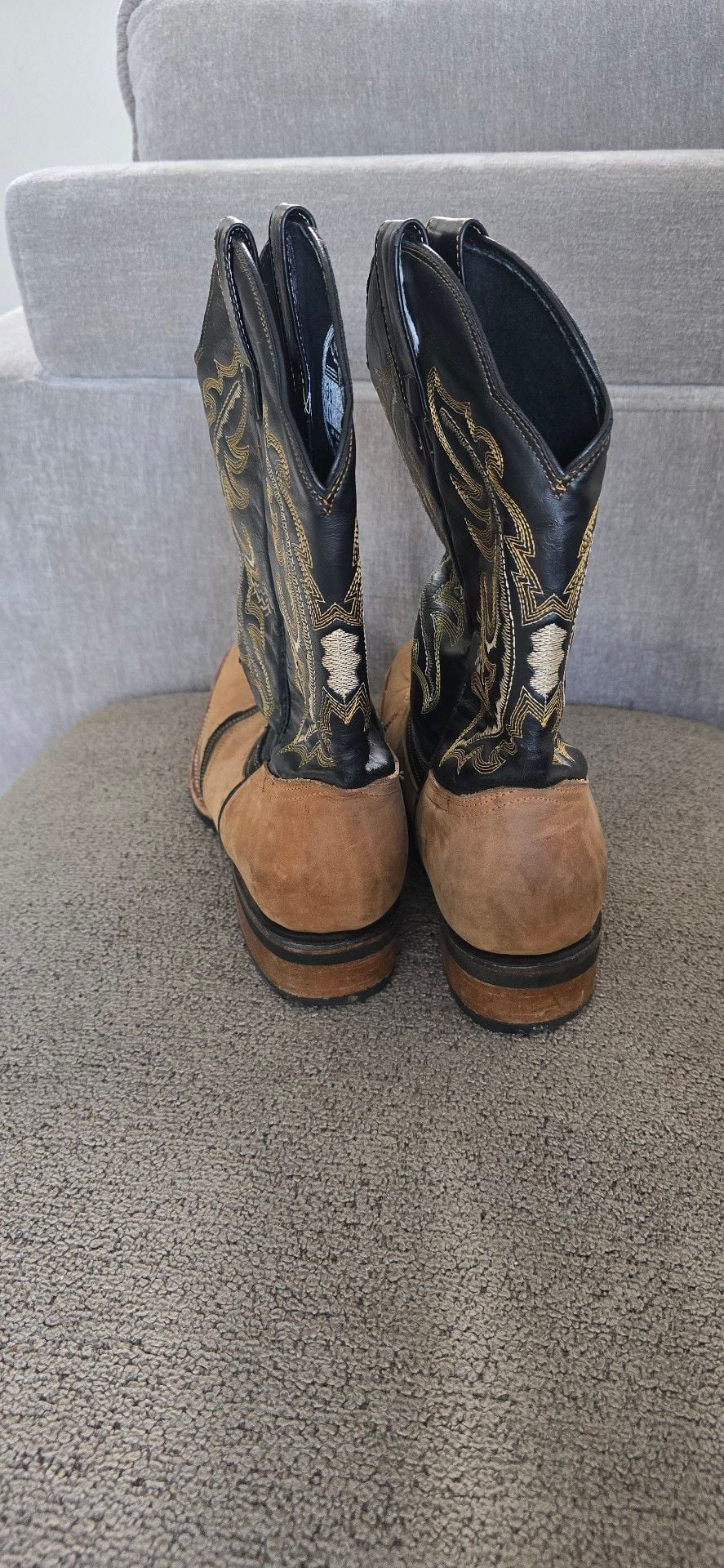 Longhorn Western Cowboy Boots Sand Black Square Toe size 11 4