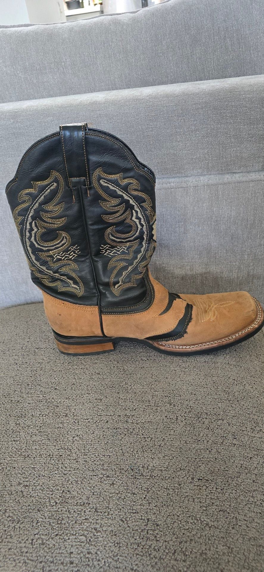 Longhorn Western Cowboy Boots Sand Black Square Toe size 11 6