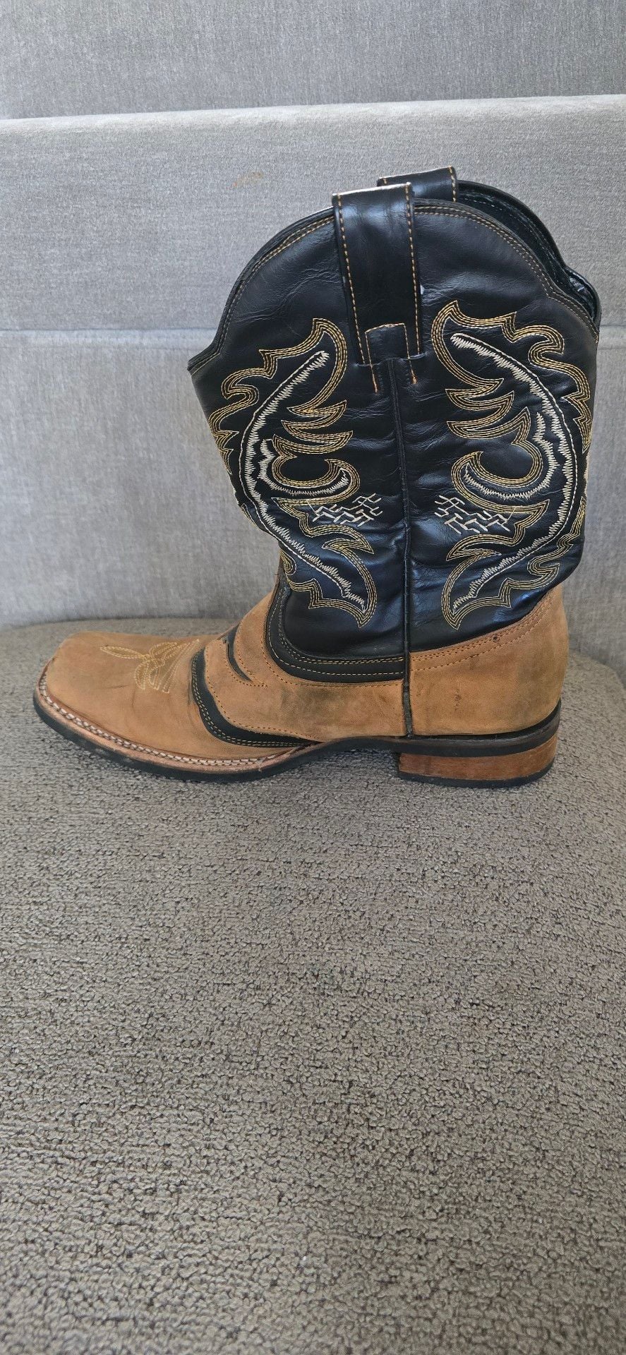 Longhorn Western Cowboy Boots Sand Black Square Toe size 11 8