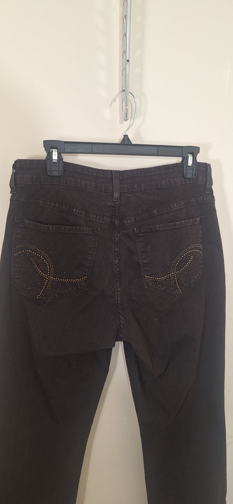 NYDJ Not Your Daughters Jeans 12P Black Embellished Pocket Straight Pants USA 8