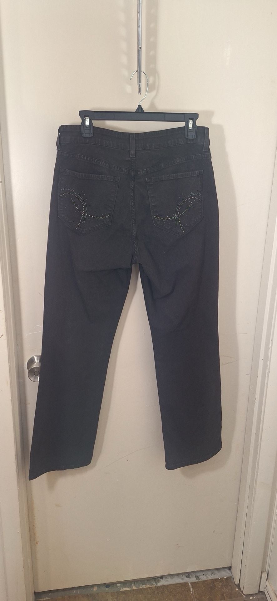 NYDJ Not Your Daughters Jeans 12P Black Embellished Pocket Straight Pants USA 9