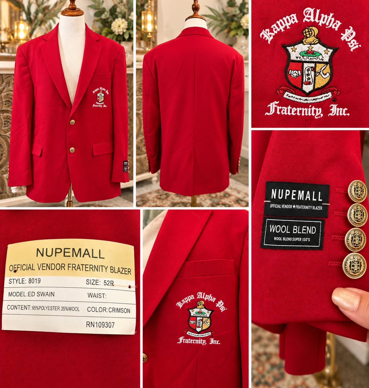 Nupemall Kappa Alpha Psi Fraternity Blazer Size 52R Crimson Wool Blend 2