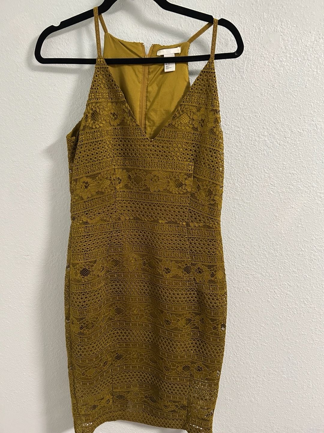 H&M Lace Bodycon Dress Size US 10 Mustard Yellow 2