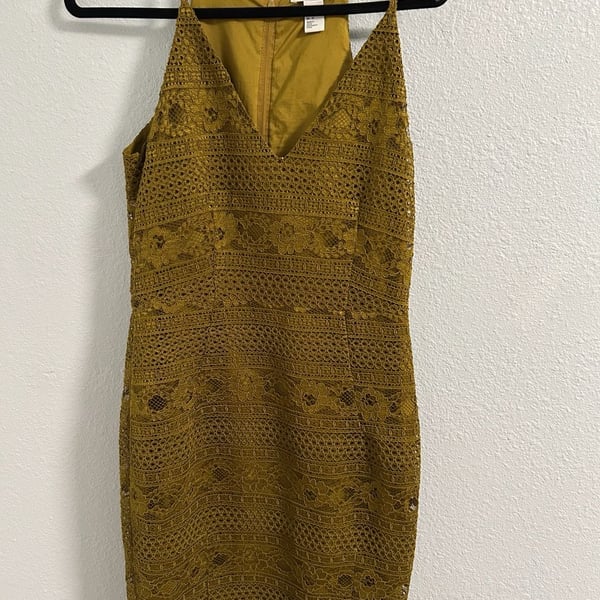 H&M Lace Bodycon Dress Size US 10 Mustard Yellow