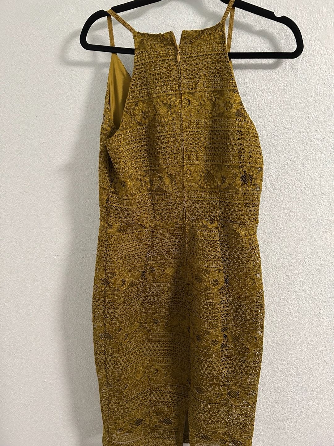 H&M Lace Bodycon Dress Size US 10 Mustard Yellow 4