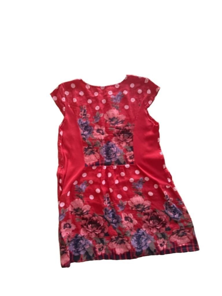 Made in Italy Polka Dot Floral Dress Red Linen 6