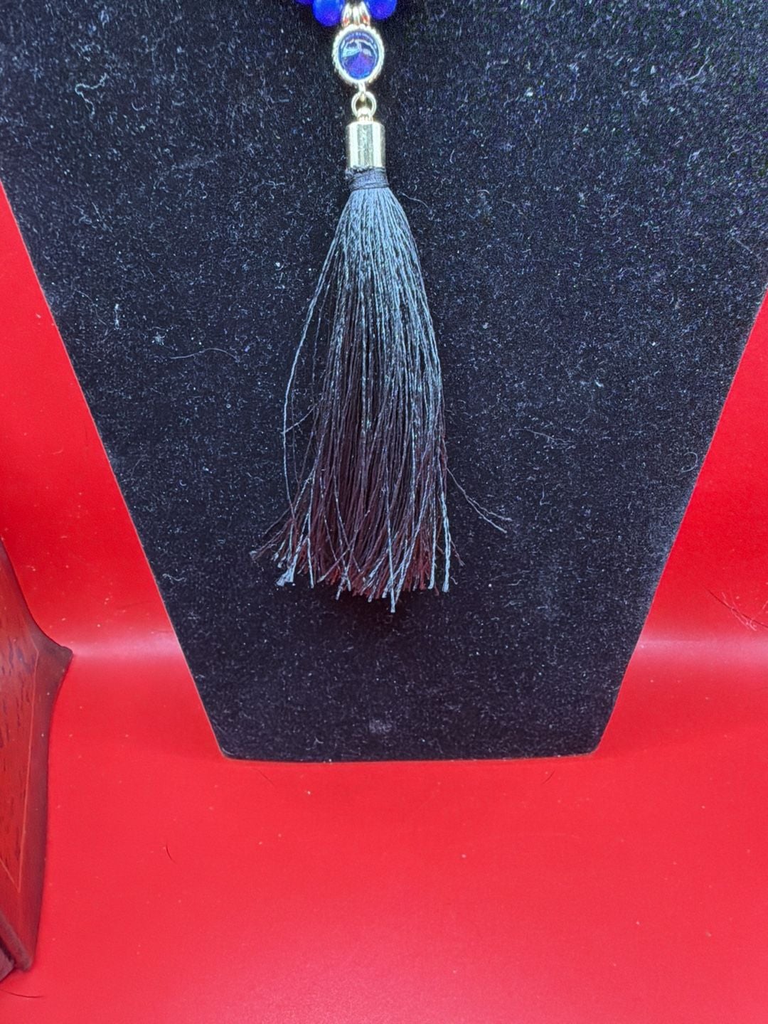Blue Beaded Tassel Necklace With Gemstone Accents 3