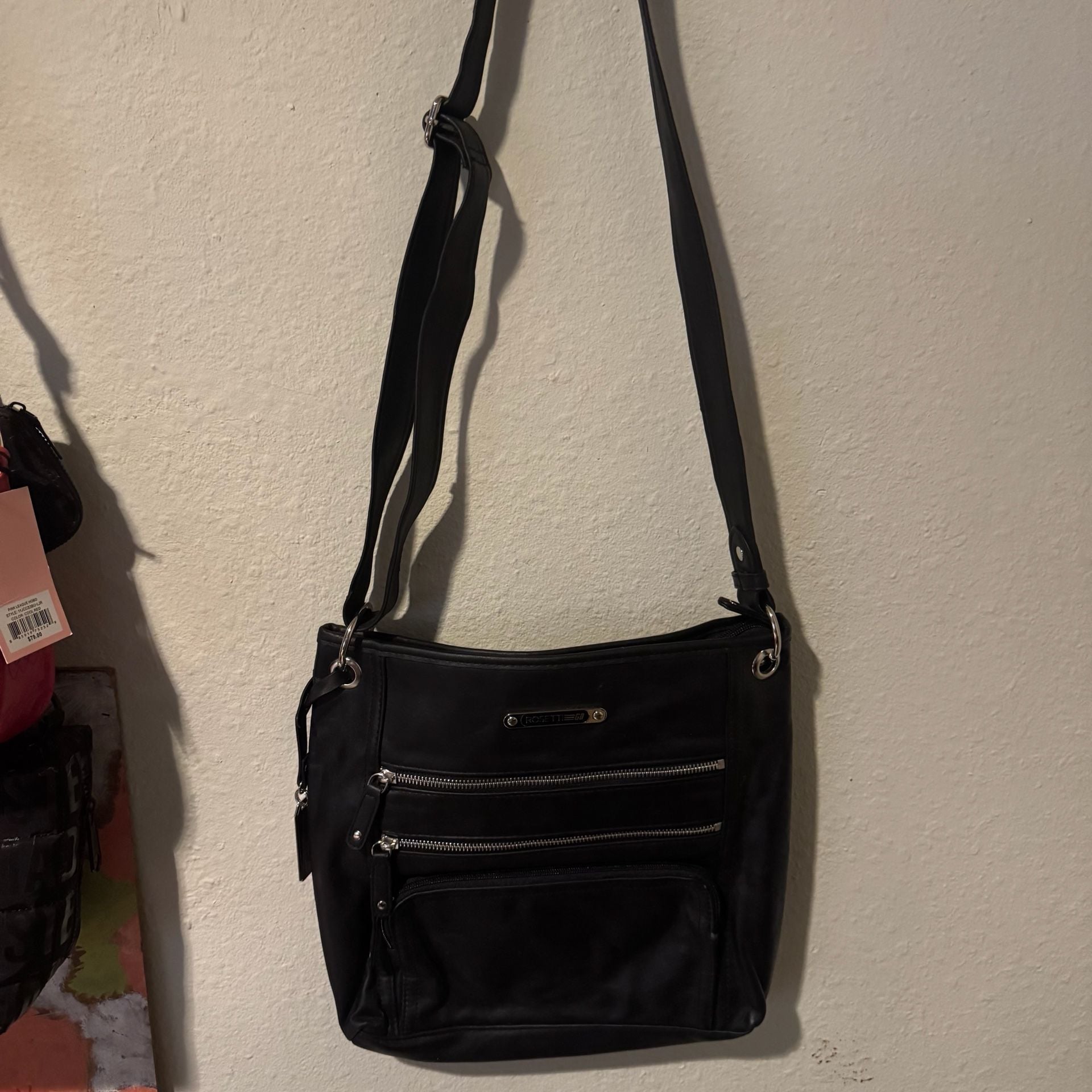 Rosetti Crossbody Bag Black Faux Leather Triple Zippered Pockets 3