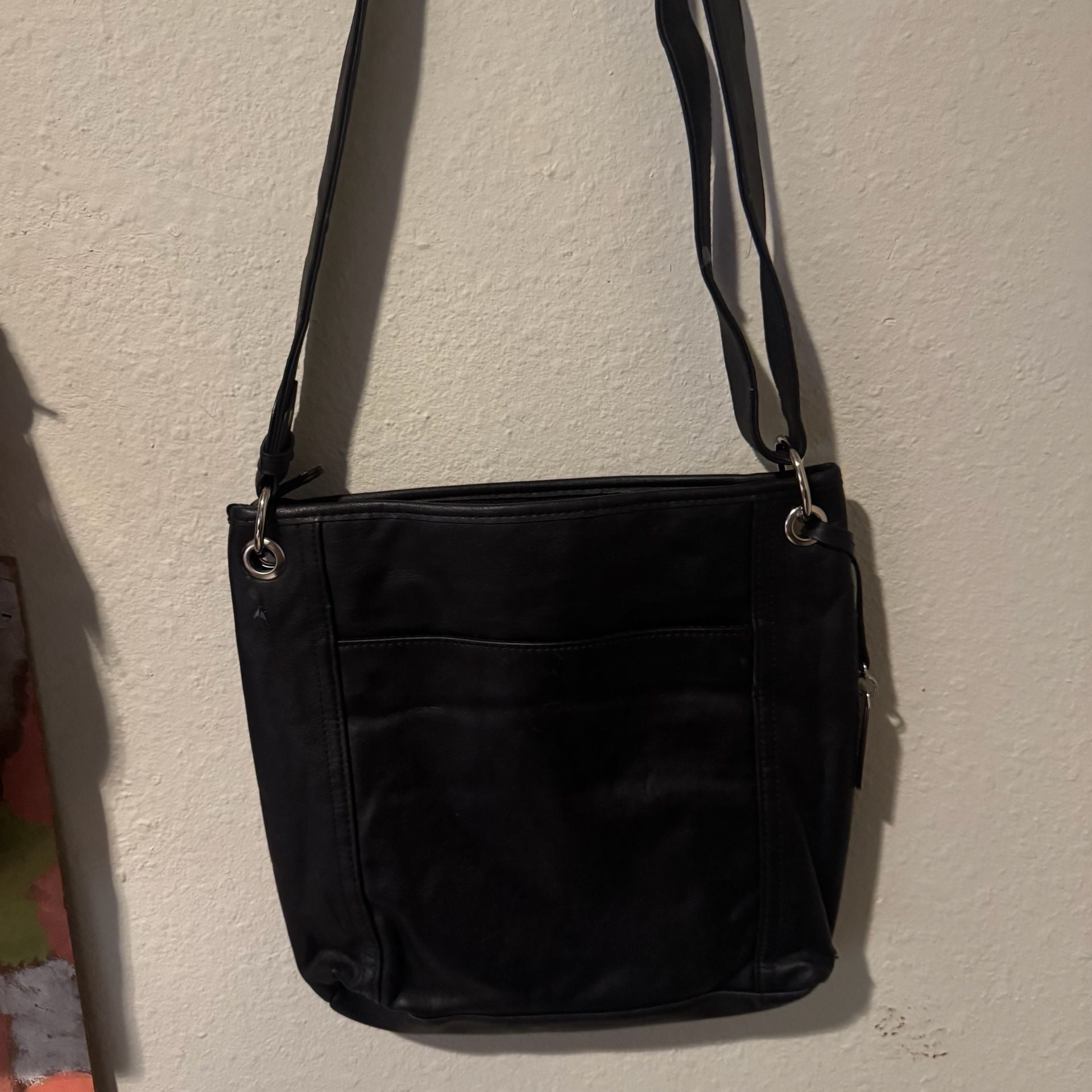Rosetti Crossbody Bag Black Faux Leather Triple Zippered Pockets 9