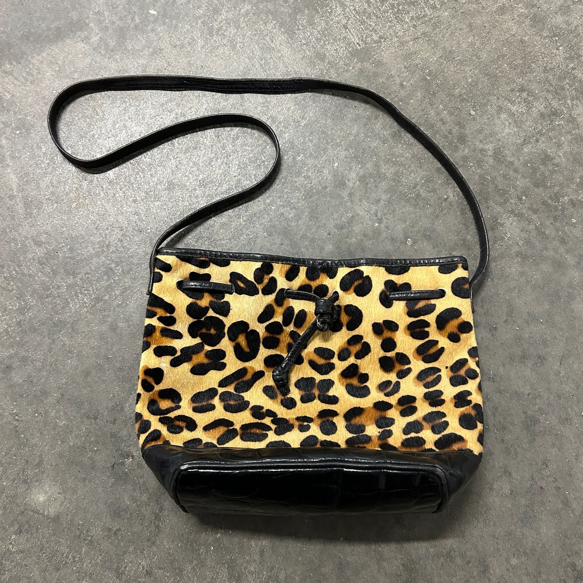 Avignon Leopard Print Calf Hair Bucket Bag Black Leather Trim 2