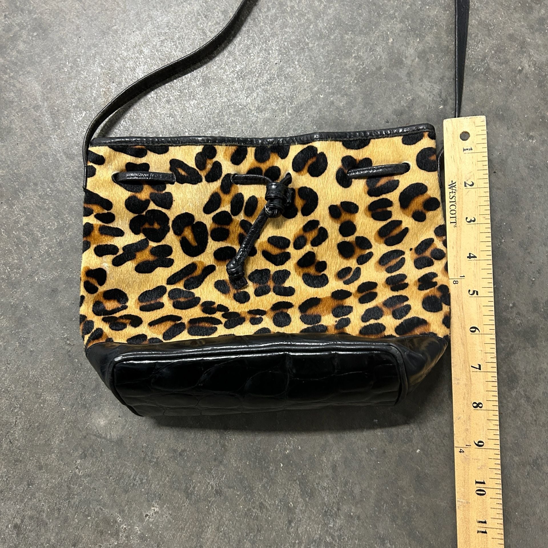 Avignon Leopard Print Calf Hair Bucket Bag Black Leather Trim 7