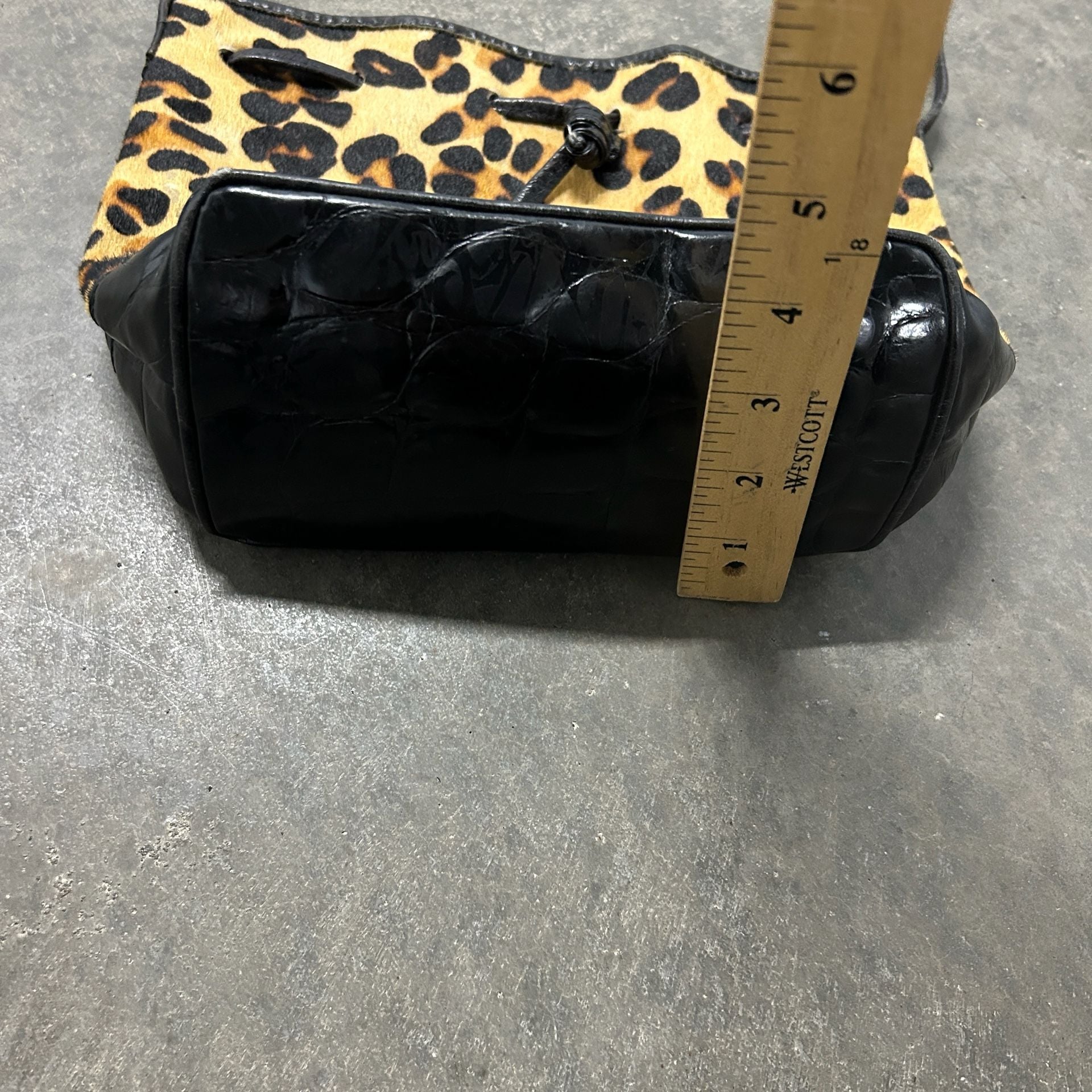 Avignon Leopard Print Calf Hair Bucket Bag Black Leather Trim 8