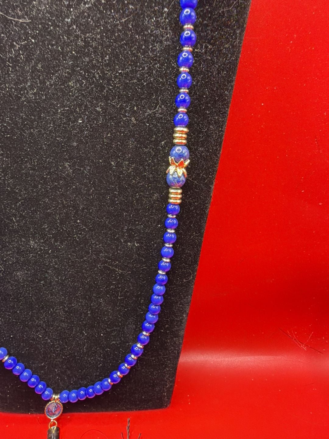 Blue Beaded Tassel Necklace With Gemstone Accents 6