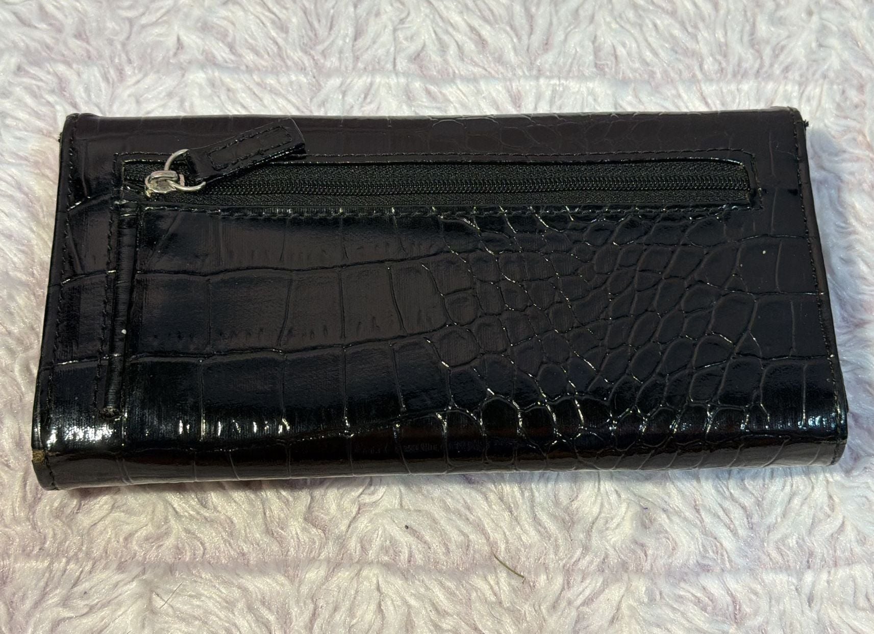 Couronne Black Crocodile Embossed Patent Leather Trifold Wallet 3