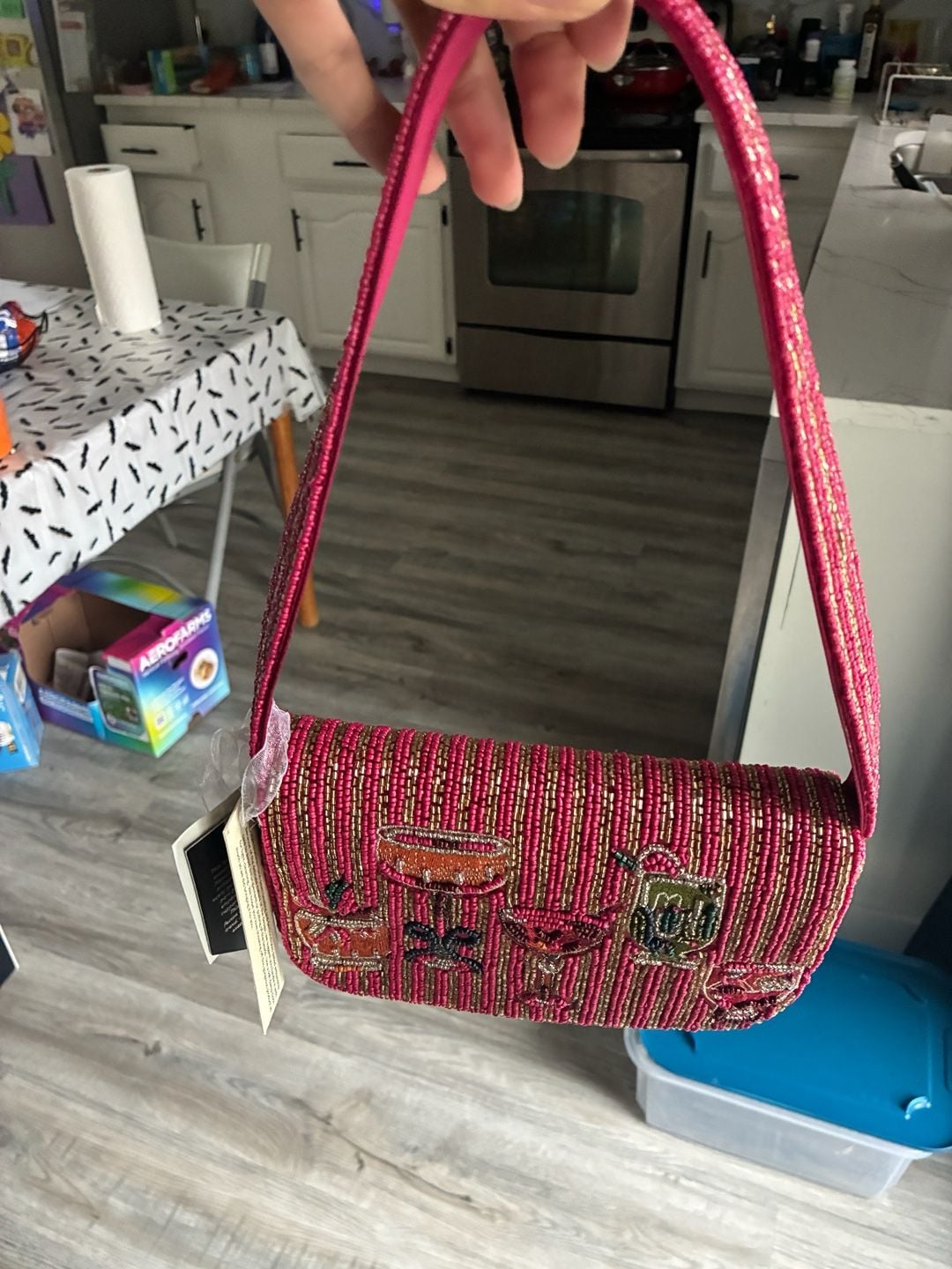 From India To You Beaded Cocktail Drinks Shoulder Bag Pink Gold New 2