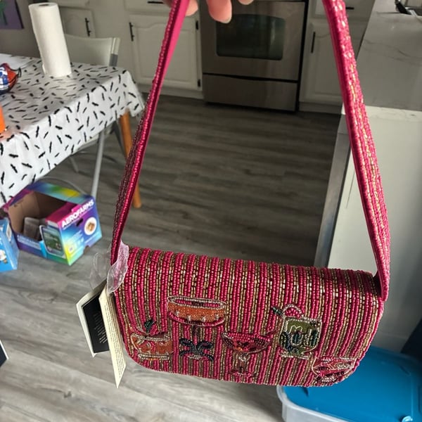 From India To You Beaded Cocktail Drinks Shoulder Bag Pink Gold New