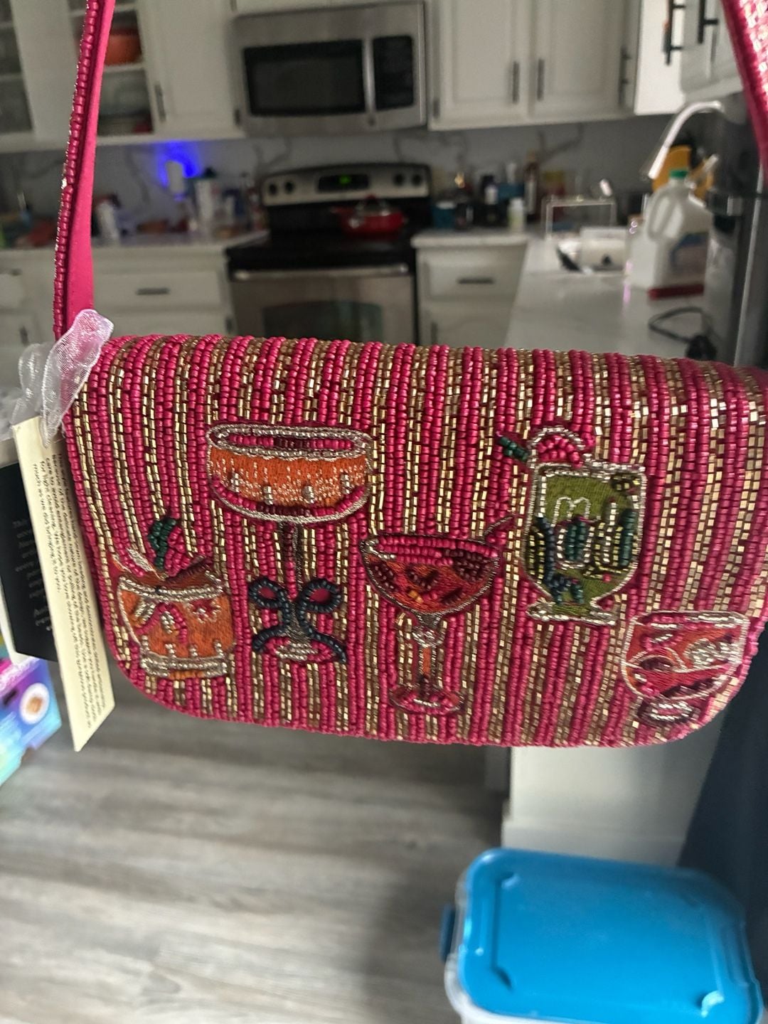 From India To You Beaded Cocktail Drinks Shoulder Bag Pink Gold New 4