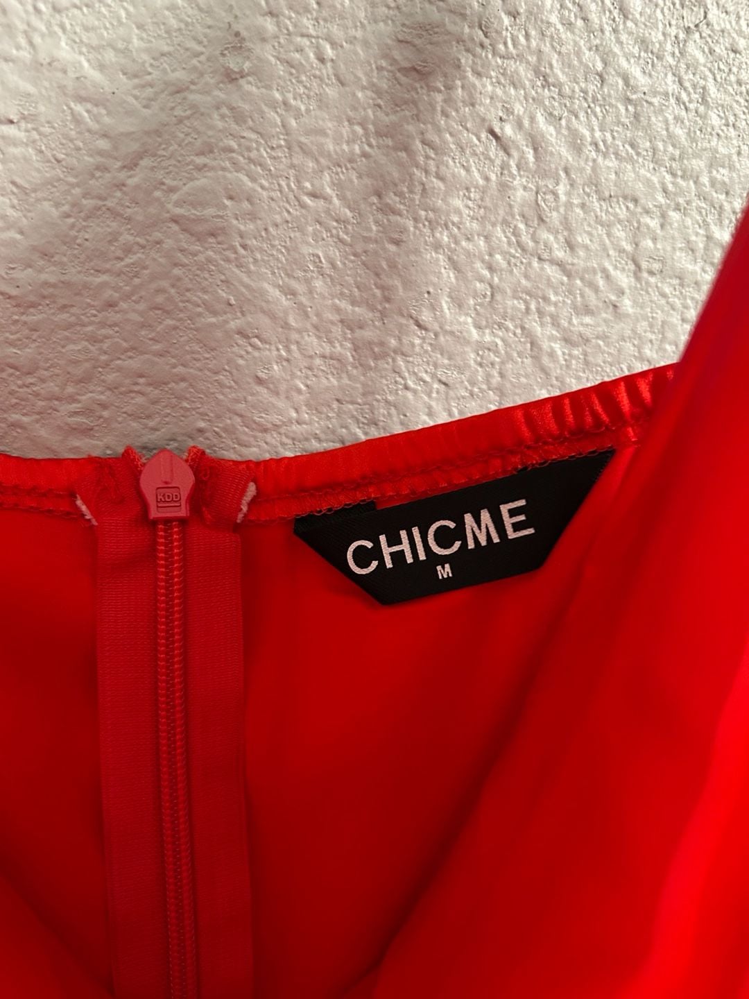 ChicMe Red Satin Midi Dress Size M Cowl Neck Slip Slit 3
