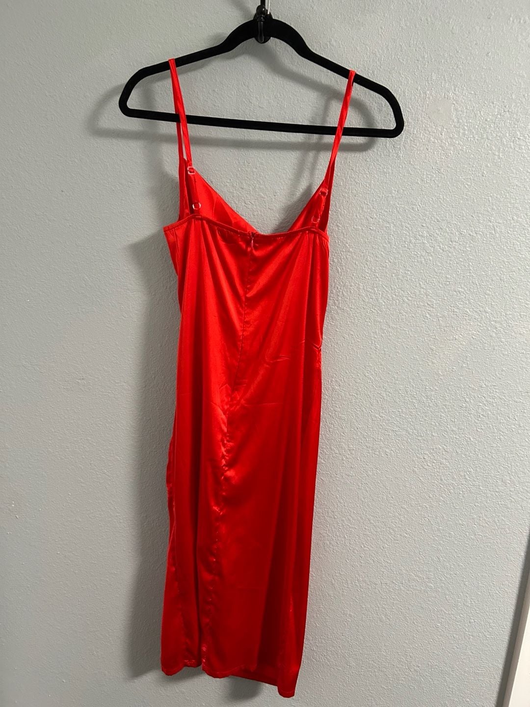ChicMe Red Satin Midi Dress Size M Cowl Neck Slip Slit 4
