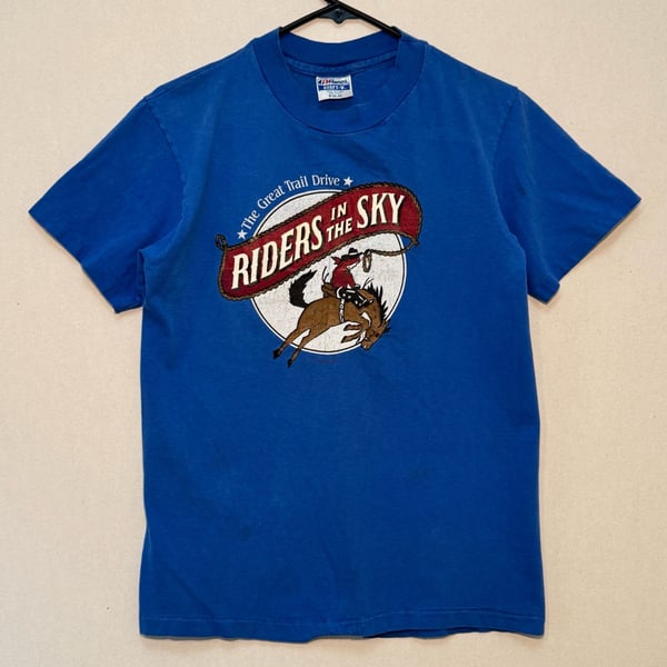 Vintage RIDERS in the SKY RODEO Tee Royal Blue Cowboy Great Trail Drive