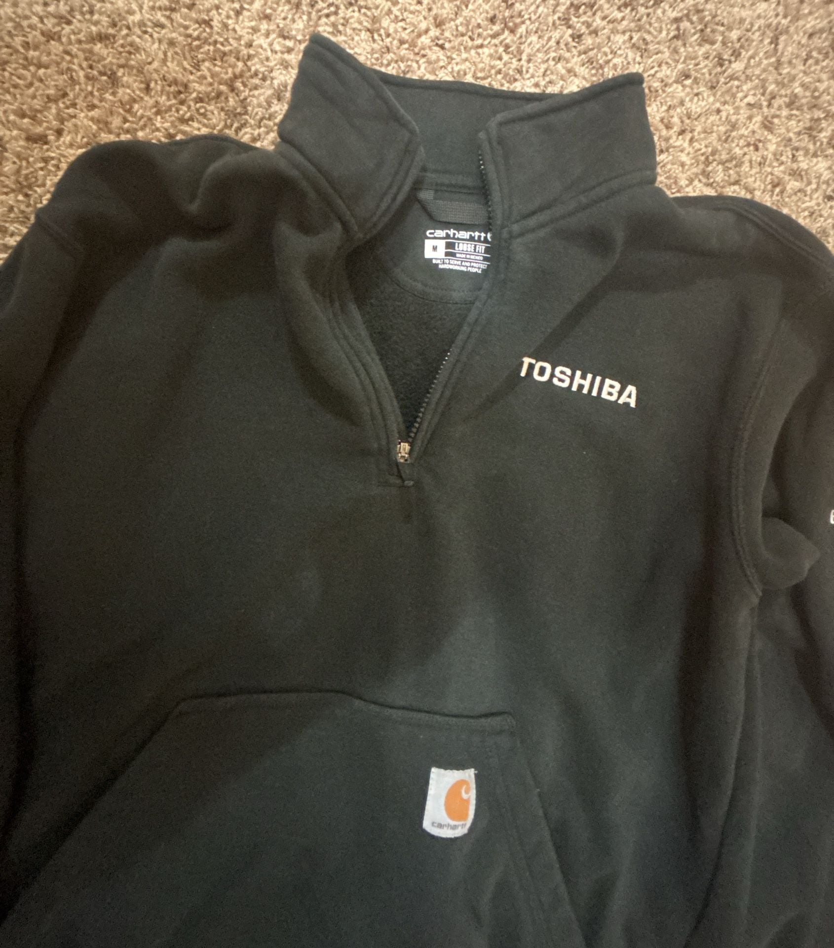 Carhartt 1/4 Zip Sweatshirt Size M Black Toshiba Engineering 6