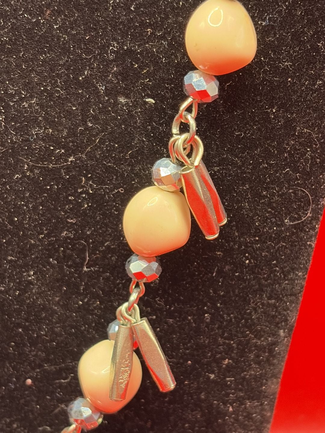 Charming Charlie Blue Cord And Peach Bead Tassel Necklace 4
