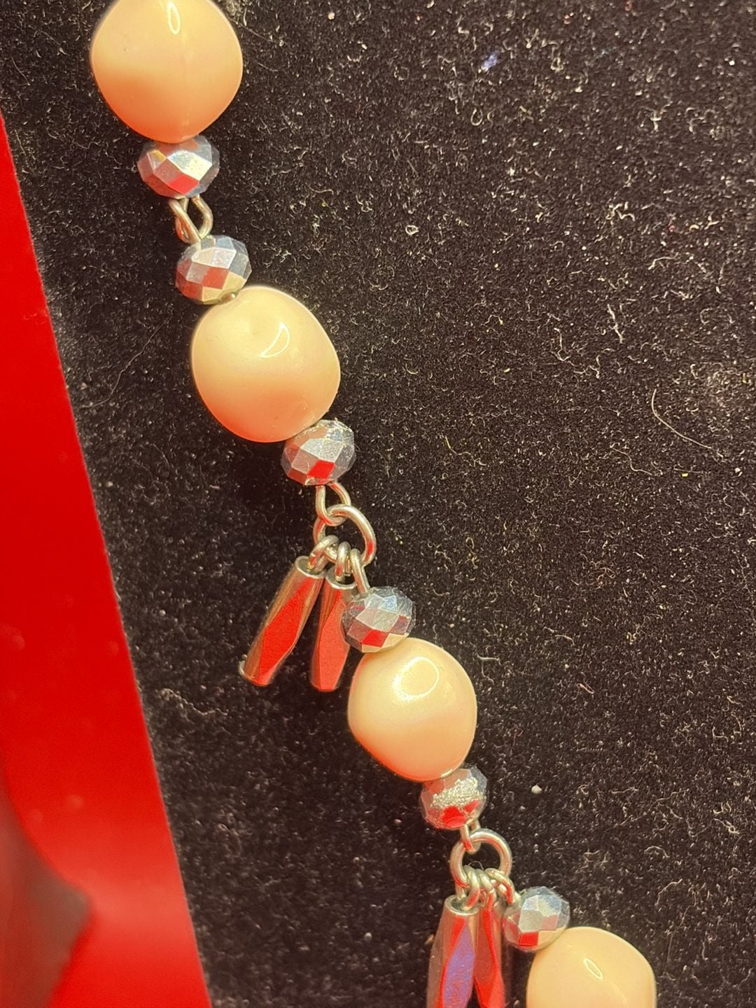 Charming Charlie Blue Cord And Peach Bead Tassel Necklace 5