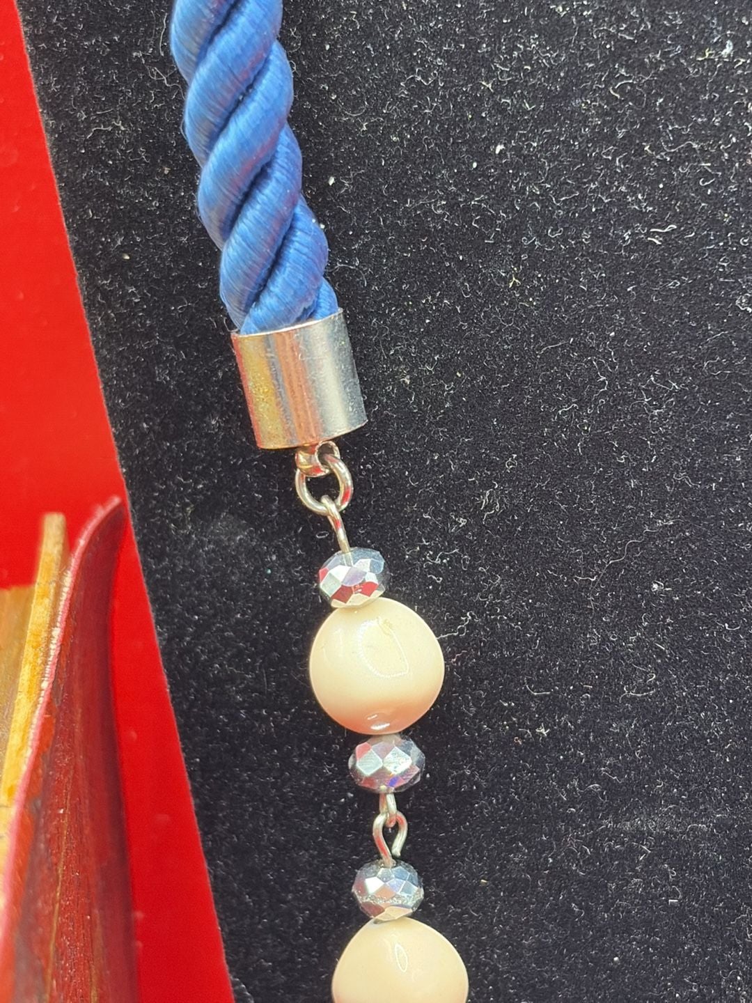 Charming Charlie Blue Cord And Peach Bead Tassel Necklace 6