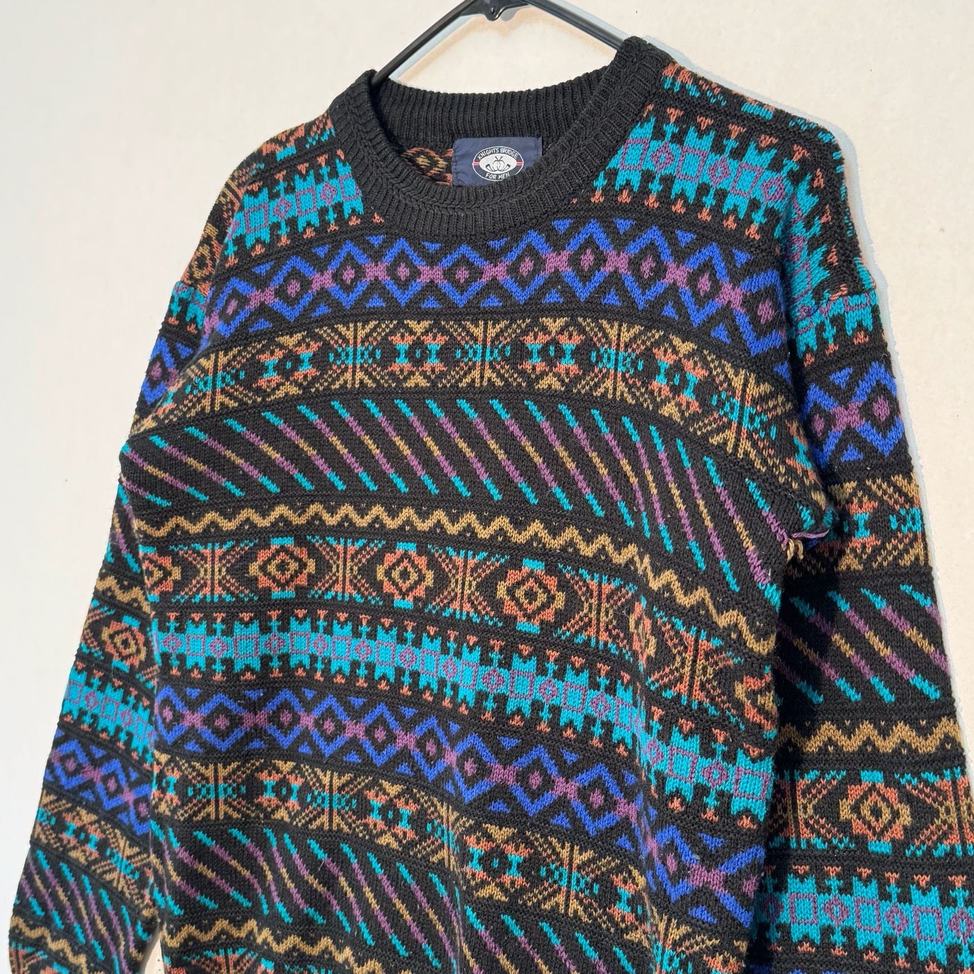 Vintage Knights Bridge for Men Geometric Pattern Crew Neck Sweater 4