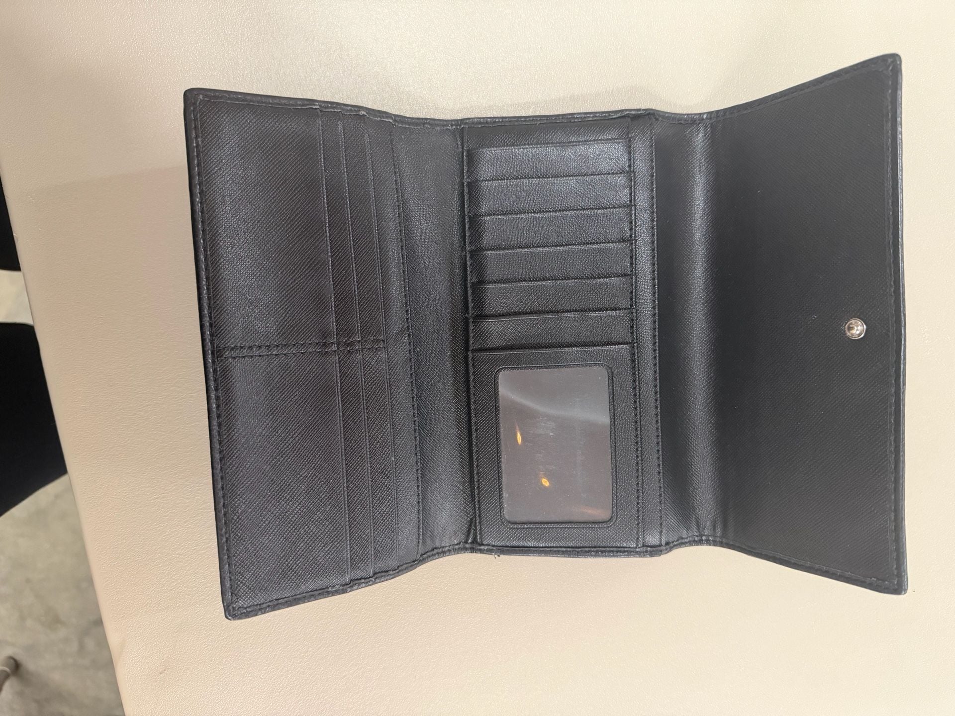 Coach Signature C Fabric Trifold Wallet Black Gray Leather Trim 4