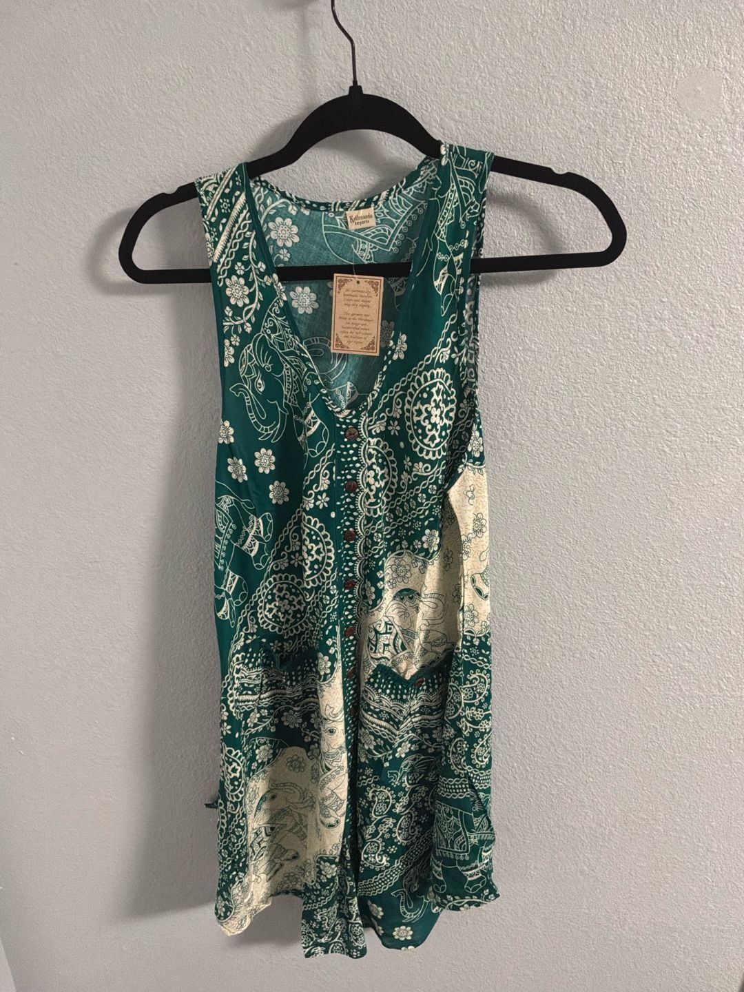 Kathmandu Imports Elephant Paisley Tank Top Green 2
