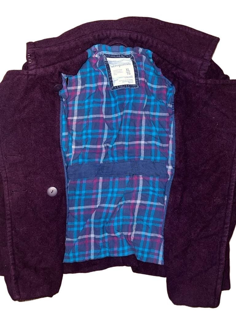 KIDS XL Aeropostale Pea Coat Size XL Purple Double Breasted Wool Blend 6