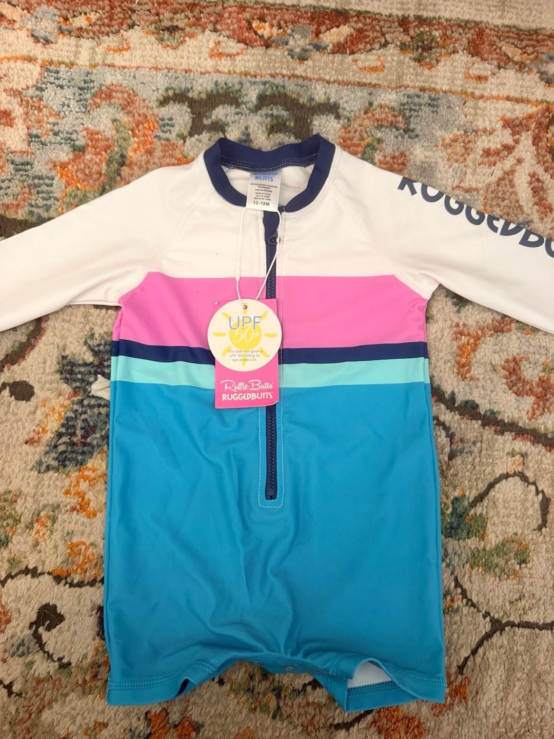 RuggedButts Long Sleeve Rash Guard Bodysuit Size 12-18M 2