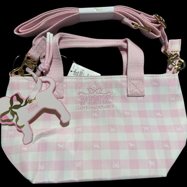 PINK x LoveShackFancy Icon Gingham Mini Tote Crossbody Bag NWT Limited Edition