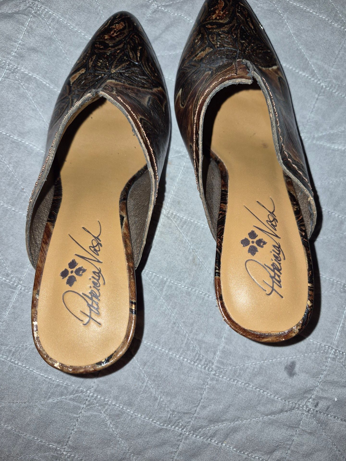 Patricia Nash Ruffina Mules Brown Gold Bark Leather Slide 4
