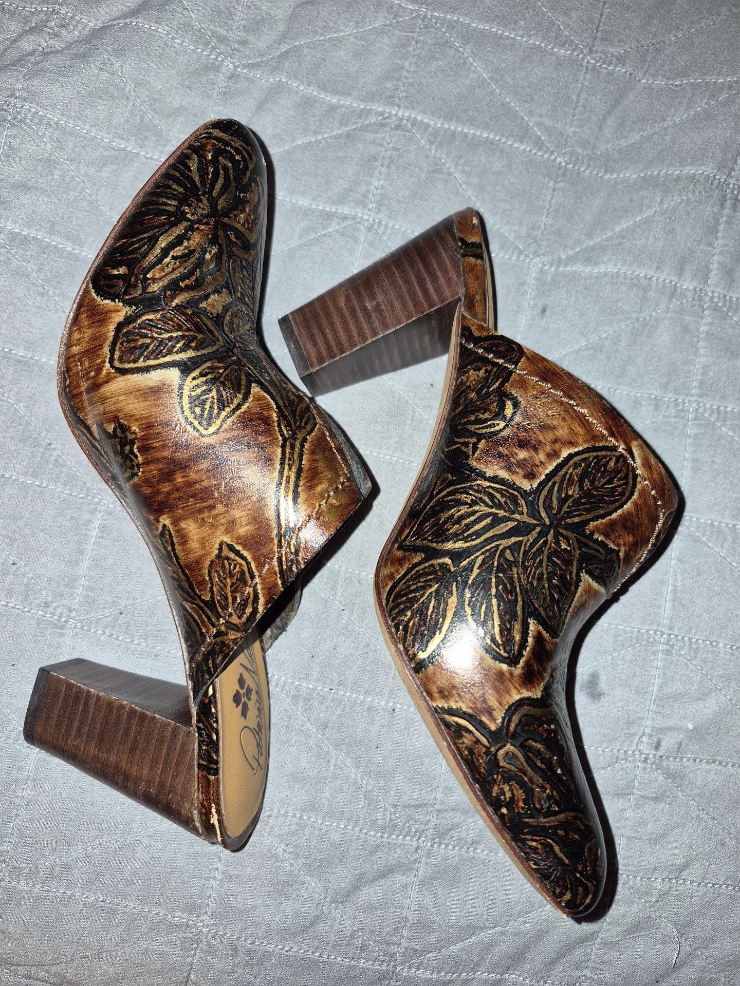 Patricia Nash Ruffina Mules Brown Gold Bark Leather Slide 5