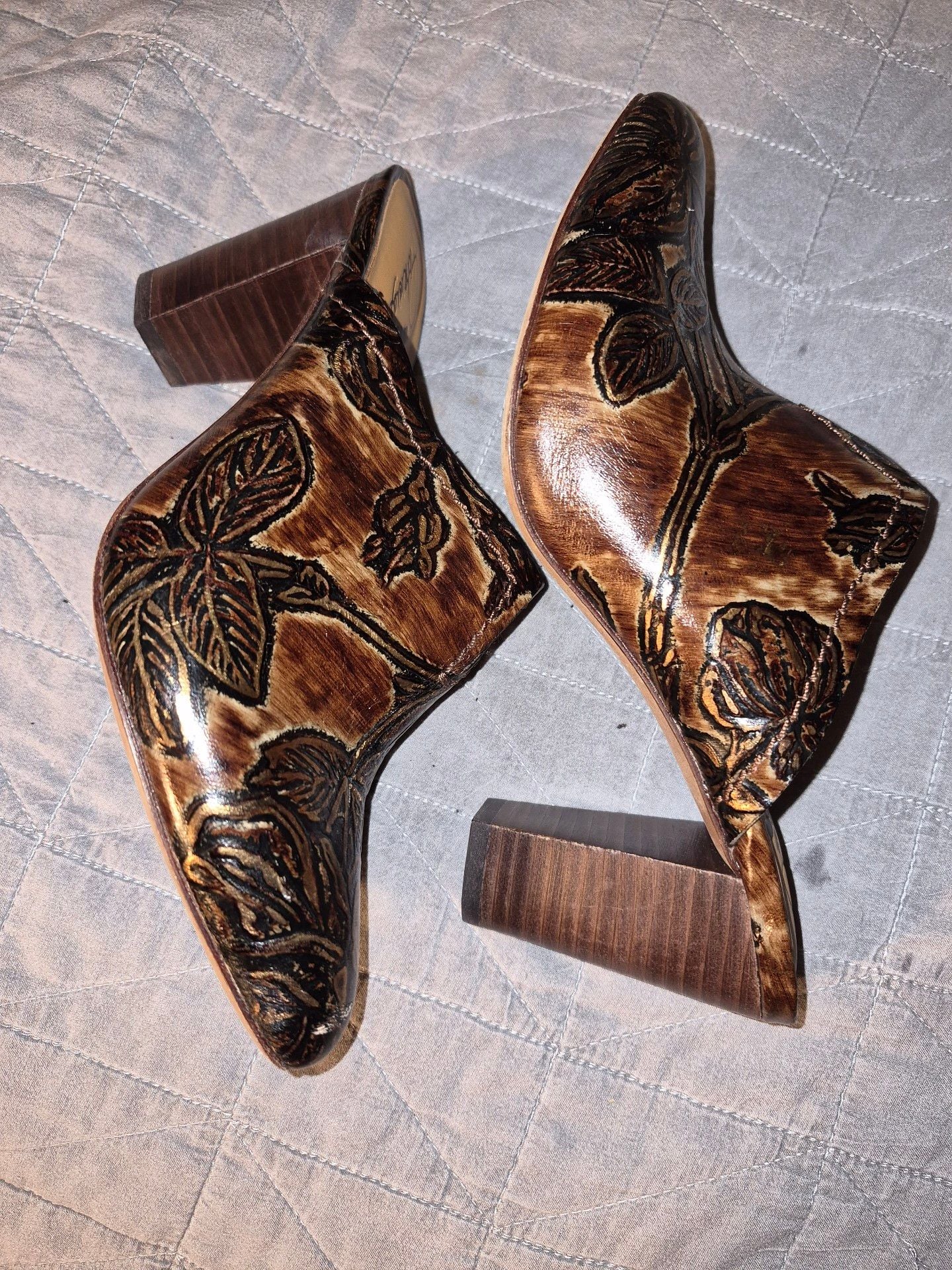 Patricia Nash Ruffina Mules Brown Gold Bark Leather Slide 6