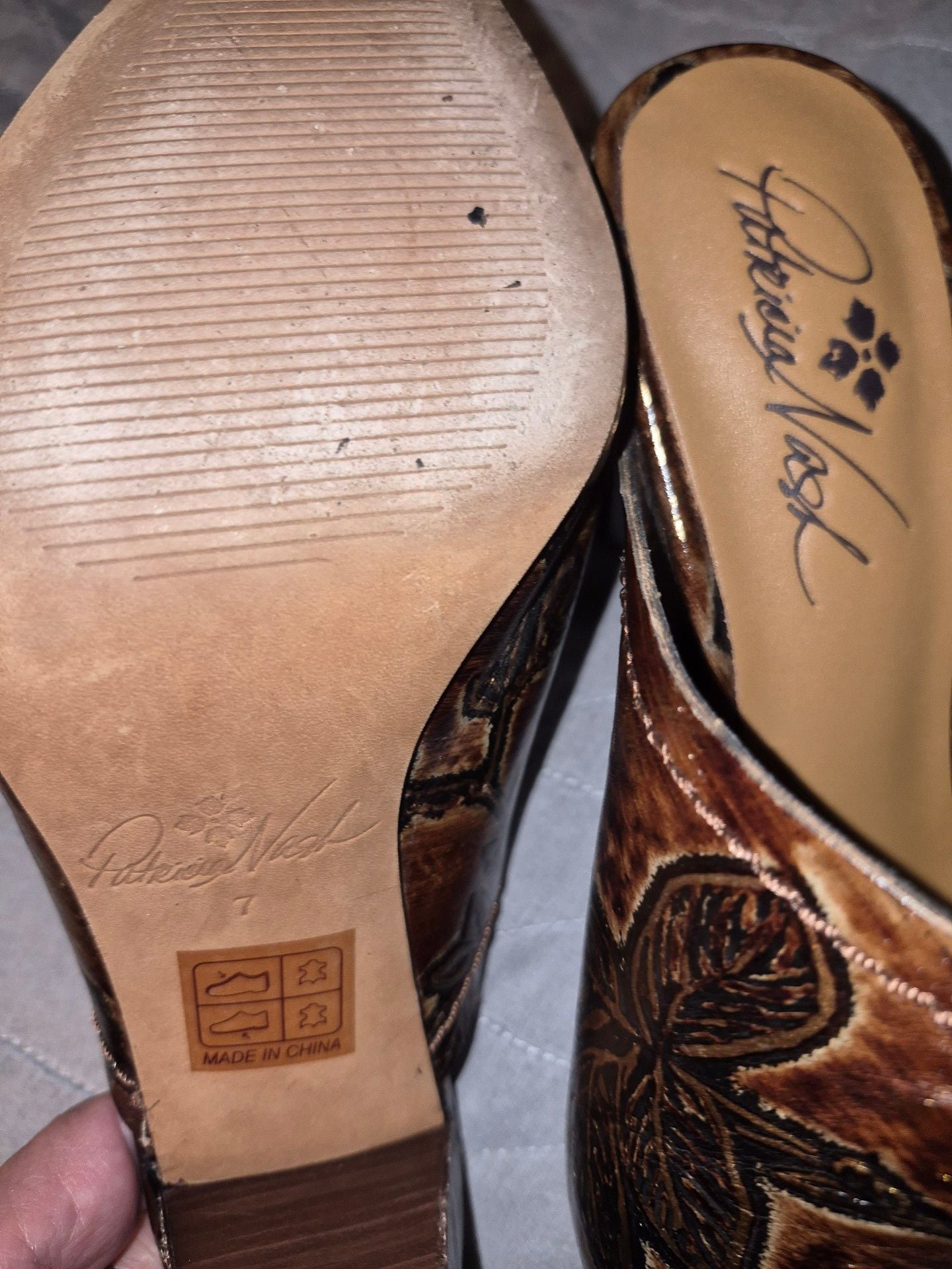 Patricia Nash Ruffina Mules Brown Gold Bark Leather Slide 8
