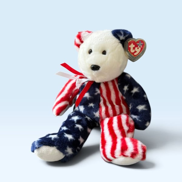 Ty Beanie Buddy Spangle Patriotic Bear Size 13" USA Flag Plush