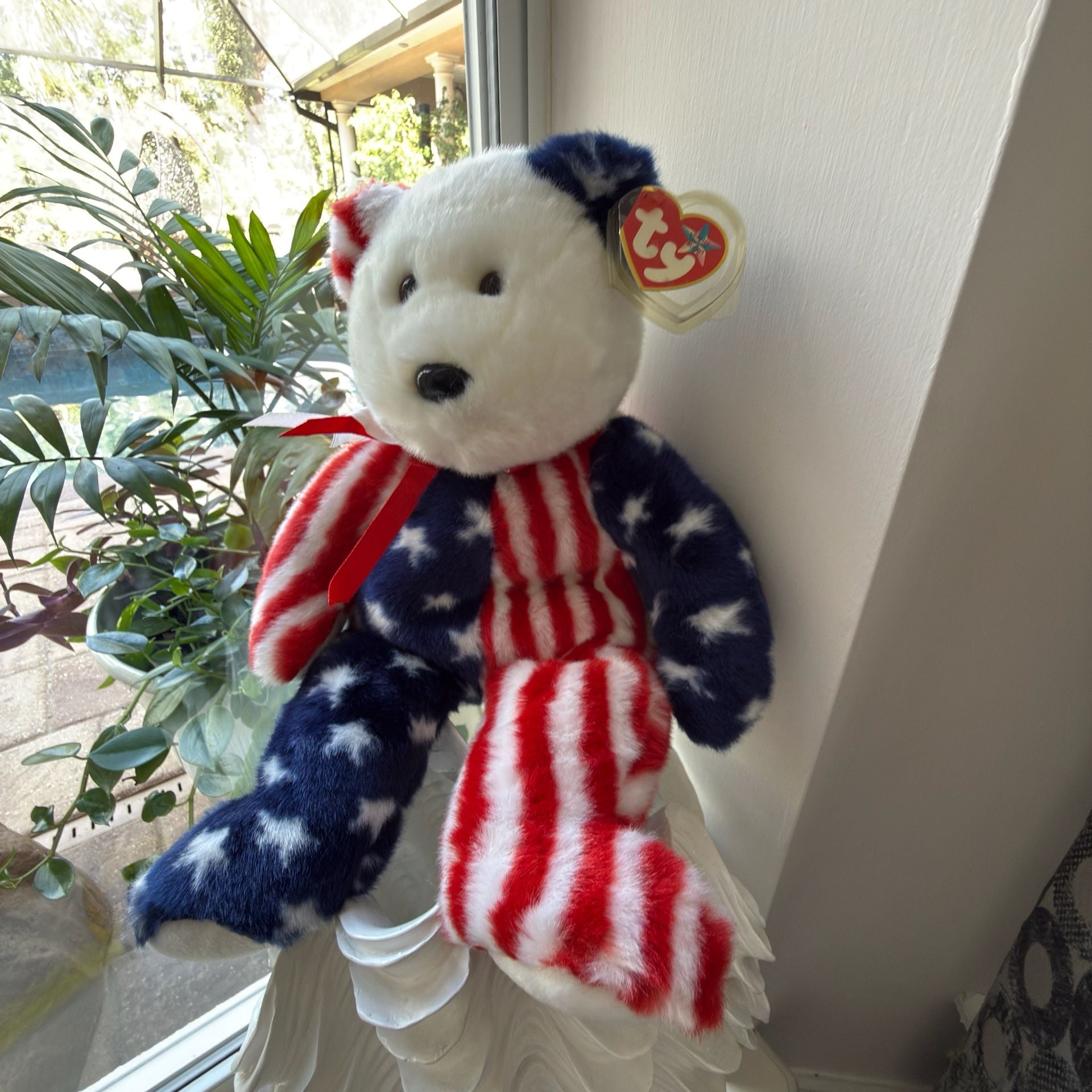 Ty Beanie Buddy Spangle Patriotic Bear Size 13" USA Flag Plush 4
