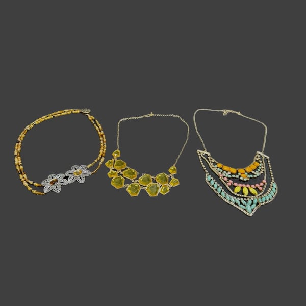 Chunky Statement Fashion Jewelry Faceted Faux Stones Gold Tone Lot Of 8